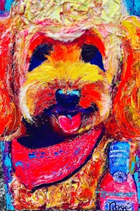a painting of a poodle with a bottle of soda
