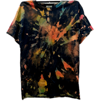 a tie dye t - shirt in black and multicolored