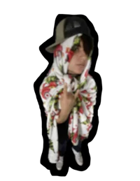 a person wearing a scarf and a hat