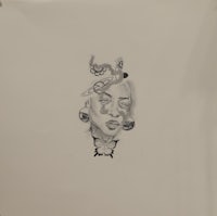 a drawing of a woman with a bird on her head