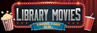 the library movies logo with popcorn and popcorn