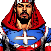 a comic book character in a red, white and blue outfit