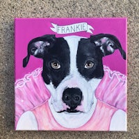 a painting of a dog wearing a pink tutu