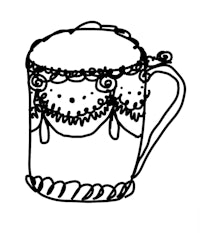 a black and white drawing of a coffee cup