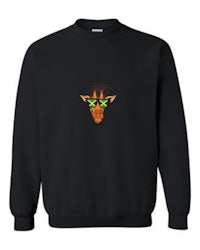 a black sweatshirt with an image of a giraffe on it