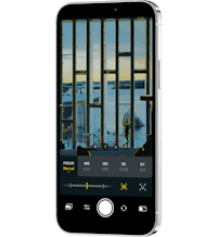 a smartphone with a picture of a building in the background