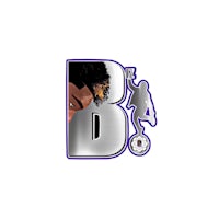 the letter b on a white background with an image of a man