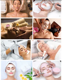 a collage of pictures of a woman getting a facial