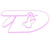 a pink and white logo with a bunny on it