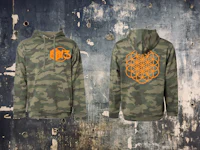 a camouflage hoodie with a flower of life design on it