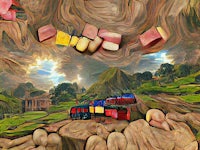 a painting of a train