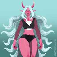 an illustration of a devil woman in a bikini