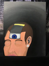 a painting of a man with an eye on his head