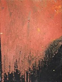 a painting with red and black paint on a black background