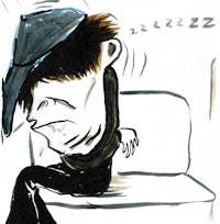 a drawing of a man sleeping on a couch