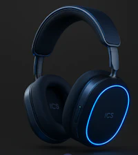 the ics headphones are shown on a black background