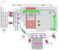a floor plan of a building with a green and purple area