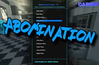 a blue screen with the words abomination on it