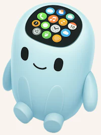 a blue toy with an apple watch on it