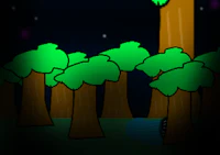 a cartoon drawing of a forest at night