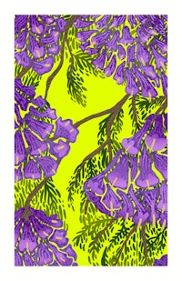purple and yellow flowers on a yellow background