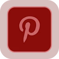 a red square with a pintrest icon on it