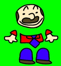 a cartoon man with a mustache and tie on a green background