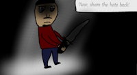 a cartoon of a man holding a knife