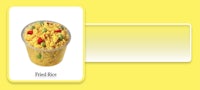 fried rice in a plastic container on a yellow background