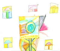 a drawing of a colorful drawing of a house