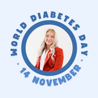 a woman in a red jacket with the words world diabetes day