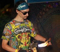 a man wearing a colorful bandana