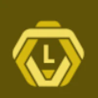 a yellow hexagonal logo on a brown background