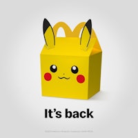 pikachu in a mcdonald's box with the words it's back