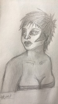 a drawing of a woman with short hair