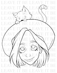 a girl in a hat with a cat on her head