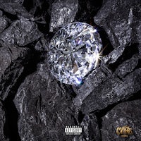 a diamond surrounded by black rocks