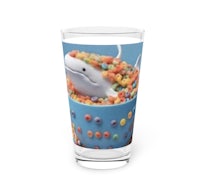 a glass with a whale in a bowl of cereal
