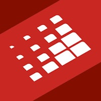 a white square icon on a red background