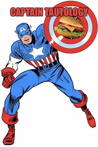 captain america with a burger and a shield