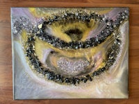 a painting with a yellow and black background