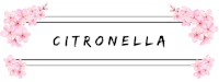 the word citronella on a white background with pink flowers
