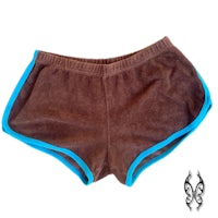 a pair of brown and blue shorts