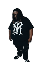 a man with dreadlocks wearing a black t - shirt