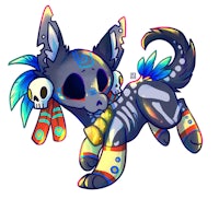 a stuffed animal with a skull on its head