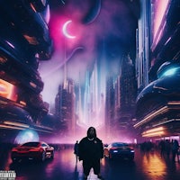 a man standing in front of a futuristic city