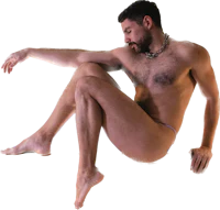 a naked man with a chain around his neck