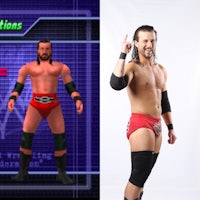 two images of wrestlers standing next to each other
