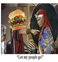 a burger with the words let my people go