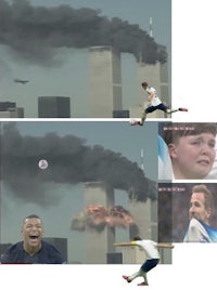 a man is kicking a soccer ball with smoke coming out of it